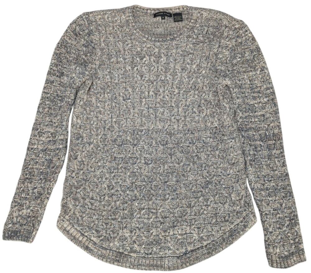 Jeanne Pierre Sweater S Womens Beige Blue Marled Knit Cotton Long Sleeve Crew